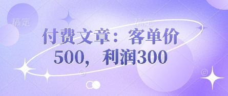 付费文章：客单价500，利润300-小飞项目网