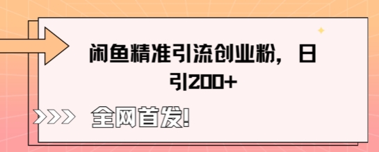 闲鱼精准引流创业粉，轻松日引200+-小飞项目网
