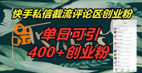 快手私信截流创业粉，一天引流400+-小飞项目网