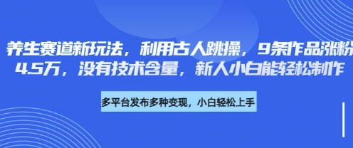 养生赛道新玩法，利用古人跳操，9条作品涨粉4.5W，没有技术含量，新人小白能轻松制作-小飞项目网