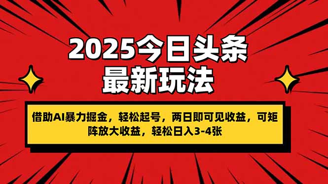 （14306期）2025今日头条最新玩法，借助AI暴力掘金，轻松起号，两日即可见收益，可…-小飞项目网