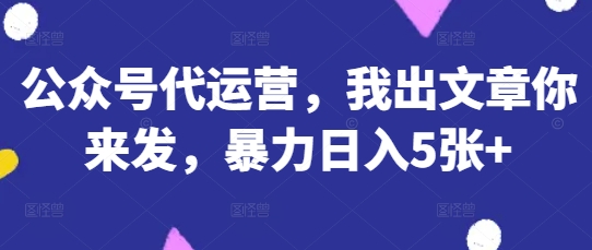 公众号代运营，我出文章你来发，暴力日入5张+【揭秘】-小飞项目网