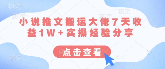 小说推文搬运大佬7天收益1W+实操经验分享-小飞项目网