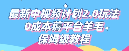 最新中视频计划2.0玩法，0成本薅平台羊毛，保姆级教程-小飞项目网