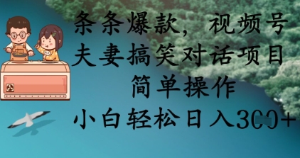 条条爆款，视频号夫妻搞笑对话项目，简单操作，小白轻松日入3张+-小飞项目网