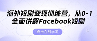 海外短剧变现训练营，从0-1全面讲解Facebook短剧-小飞项目网