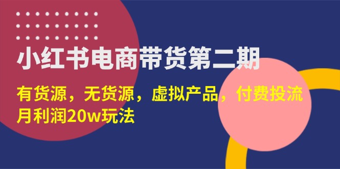 （14186期）小红书电商带货第二期，有货源，无货源，虚拟产品，付费投流，月利润20w-小飞项目网