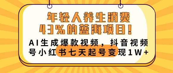 年轻人养生消费43%的蓝海项目，AI生成爆款视频，抖音视频号小红书七天起号变现1w-小飞项目网