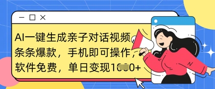 AI一键生成亲子对话视频，条条爆款，一部手机即可操作，单日变现数张-小飞项目网