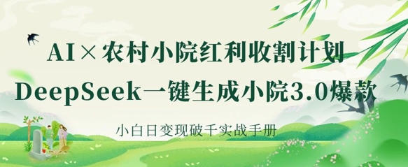 AI+农村小院红利收割：DeepSeek一键生成小院3.0爆款，小白日变现破千实战手册-小飞项目网